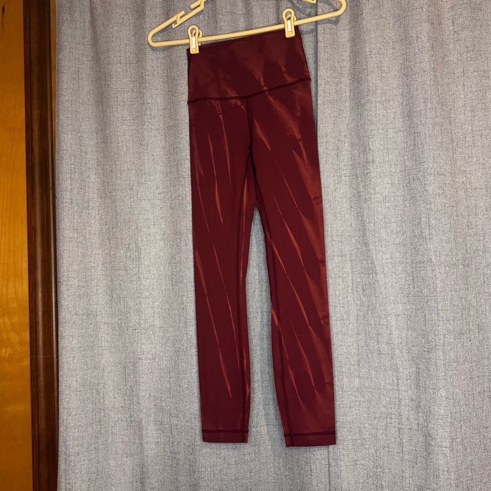 Lululemon Wunder Train Womens 0 Burgundy High Rise Leggings Everlux Yoga Pants - Picture 2 of 5